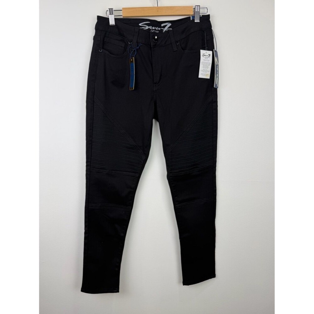 Seven7 Black Skinny Jeans Moto Panel Stretch Mid Rise NWT 10